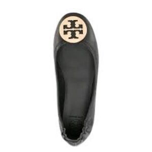 Tory Burch Classic Reva Butter Soft Leather Black Gold Ballet Flats Women's 6.5M